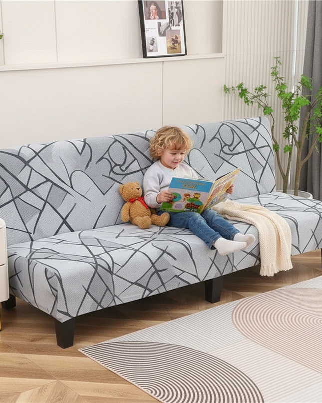 Housse de clic clac spandex imprimée grise – Protection canapé convertible – Photo Variation 2