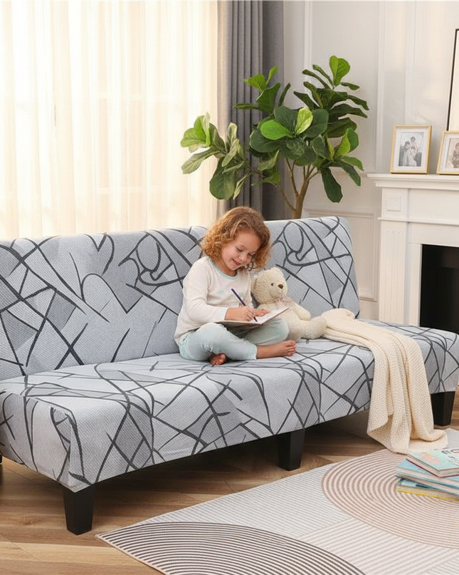 Housse de clic clac géométrique grise. – Protection canapé convertible – Photo Variation 2