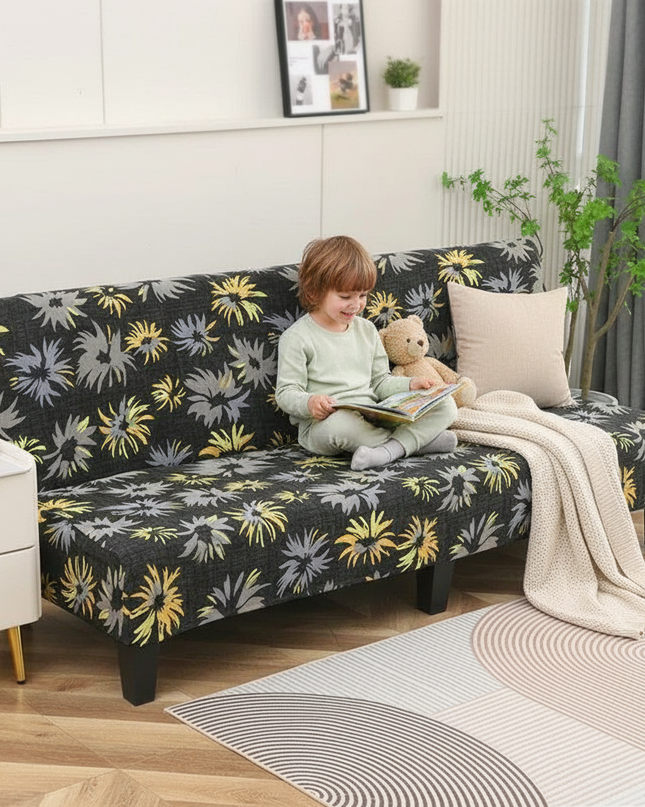 Housse de clic clac motifs fleurs jaunes – Protection canapé convertible – Photo Variation 2