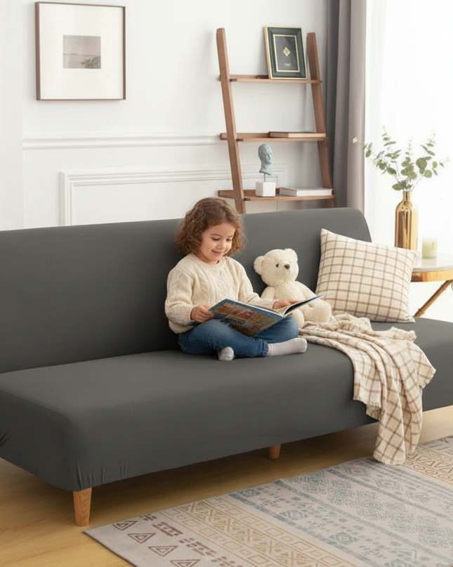 Housse de clic clac sans accoudoirs gris anthracite – Protection canapé convertible – Photo Variation 2