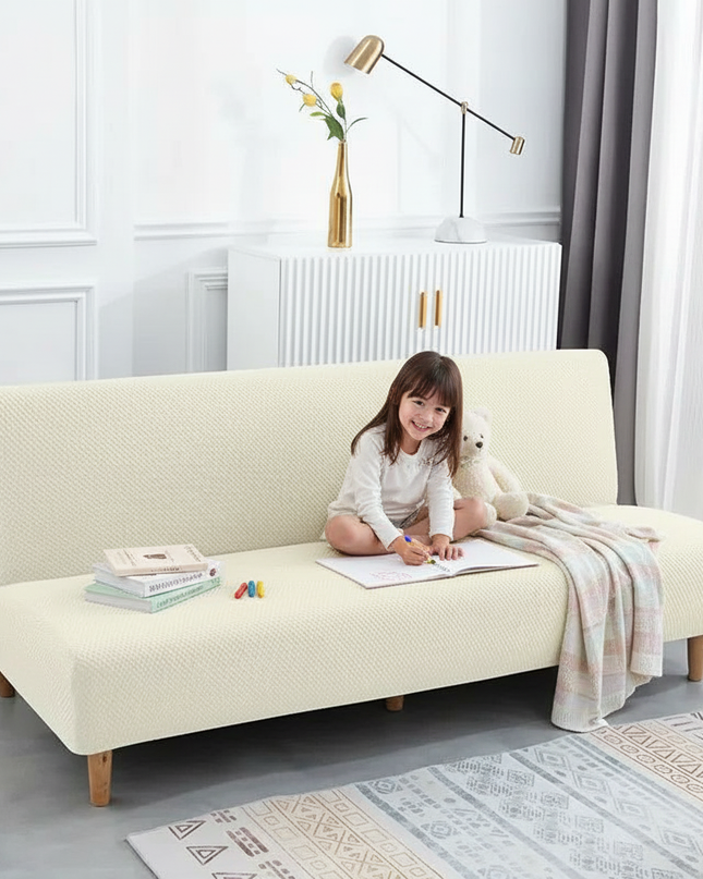 Housse de clic clac jacquard extensible crème – Protection canapé convertible – Photo Variation 2