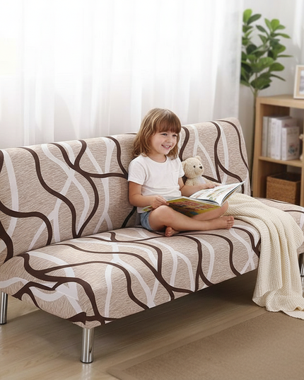 Housse de clic clac géométrique beige – Protection canapé convertible – Photo Variation 2