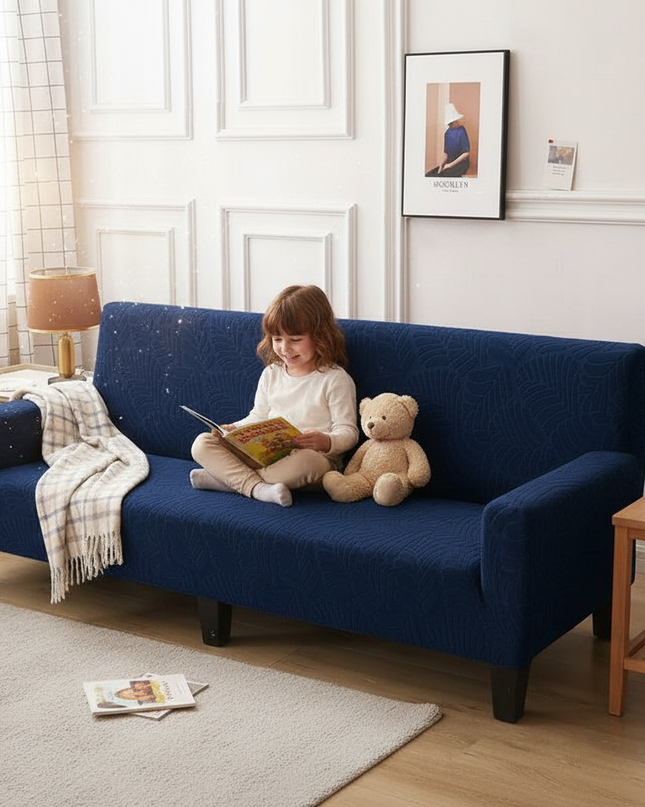 Housse de clic clac bleu marine motifs extensible – Protection canapé convertible – Photo Variation 2