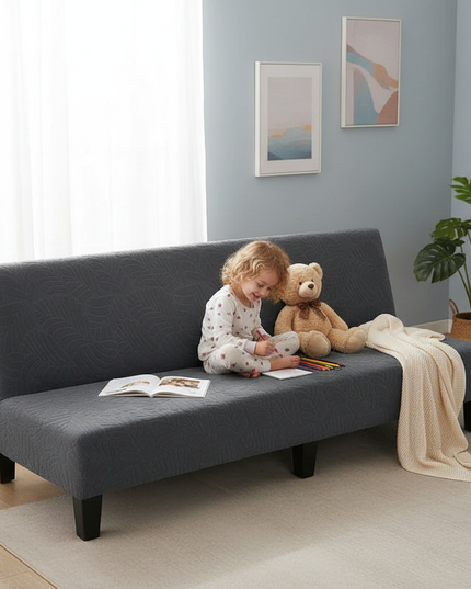 Housse de clic clac anthracite motifs feuilles – Protection canapé convertible – Photo Variation 2