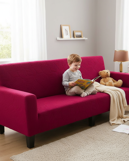 Housse de clic clac fuchsia feuilles extensible – Protection canapé convertible – Photo Variation 2