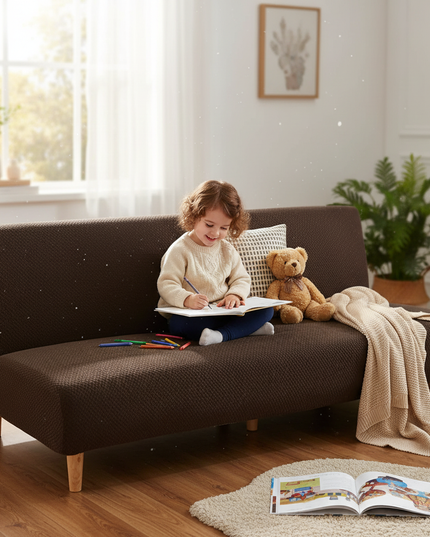 Housse de clic clac marron jacquard extensible – Protection canapé convertible – Photo Variation 2