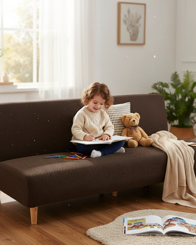 Housse de clic clac marron jacquard extensible – Protection canapé convertible – Photo Variation 2