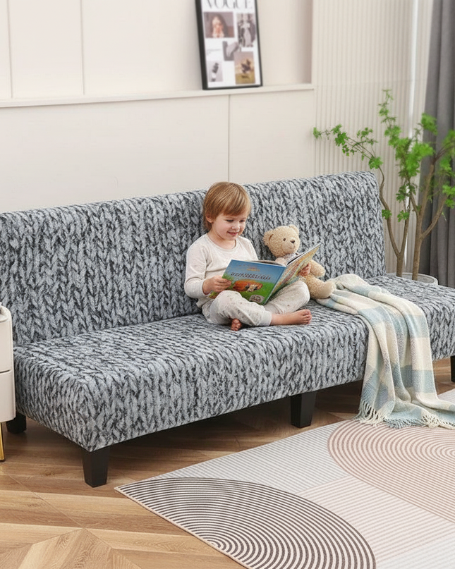 Housse de clic clac grise tricoté – Protection canapé convertible – Photo Variation 2