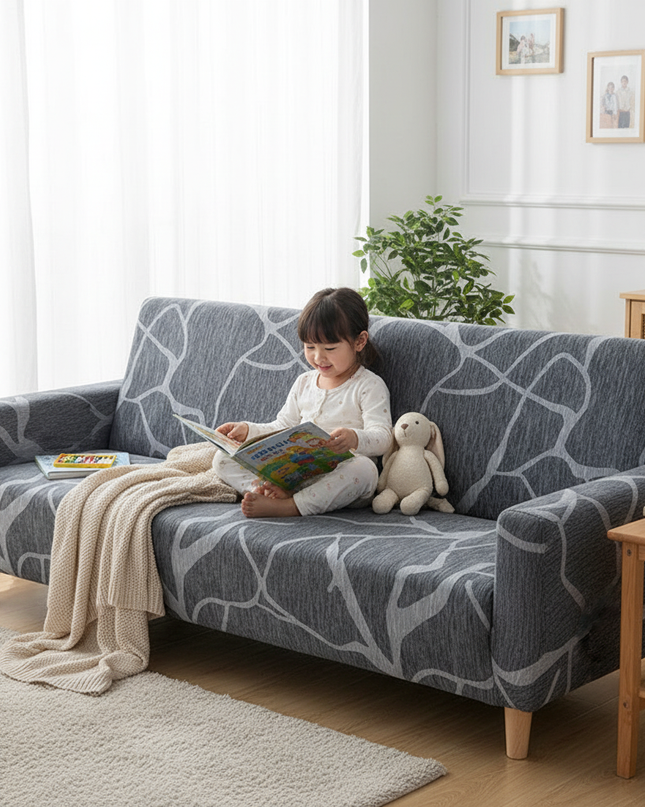 Housse de clic clac gris lignes modernes – Protection canapé convertible – Photo Variation 2
