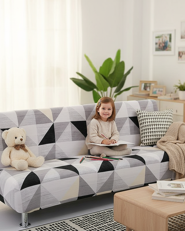 Housse de clic clac géométrique contrasté – Protection canapé convertible – Photo Variation 2