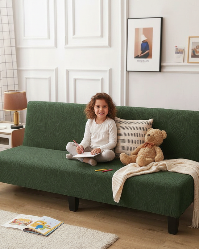 Housse de clic clac extensible vert motifs feuilles – Protection canapé convertible – Photo Variation 2