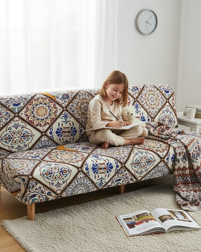 Housse de clic clac Mosaïque Multicolore Bohème – Protection canapé convertible – Photo Variation 2