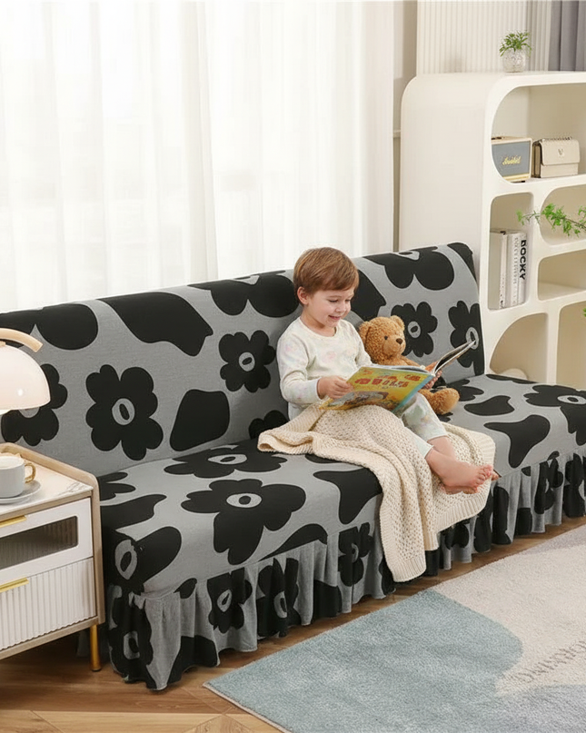 Housse de clic clac imprimé floral gris – Protection canapé convertible – Photo Variation 2