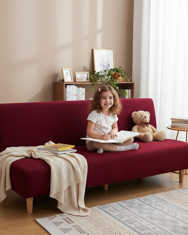 Housse de clic clac Jacquard Bordeaux Élastique – Protection canapé convertible – Photo Variation 2