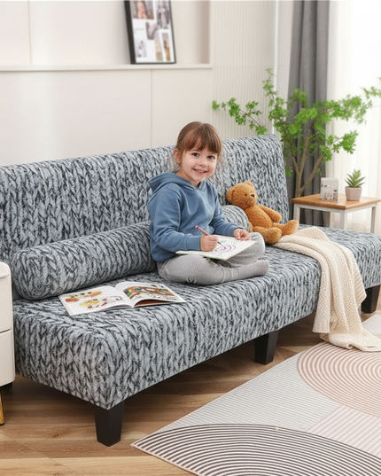 Housse de clic clac motif tricoté gris – Protection canapé convertible – Photo Variation 2