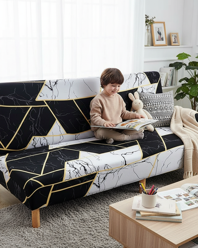 Housse de clic clac Géométrique Marbre Noir – Protection canapé convertible – Photo Variation 2