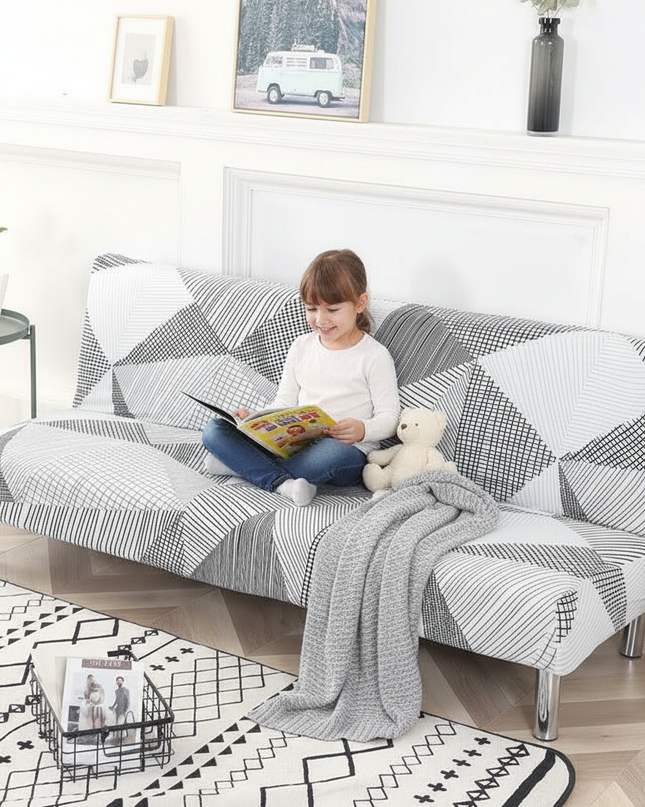 Housse de clic clac géométrique noir blanc – Protection canapé convertible – Photo Variation 2