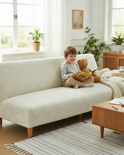 Housse de clic clac Écru Jacquard Stretch – Protection canapé convertible – Photo Variation 2