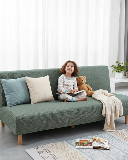 Housse de clic clac vert sauge jacquard – Protection canapé convertible – Photo Variation 2