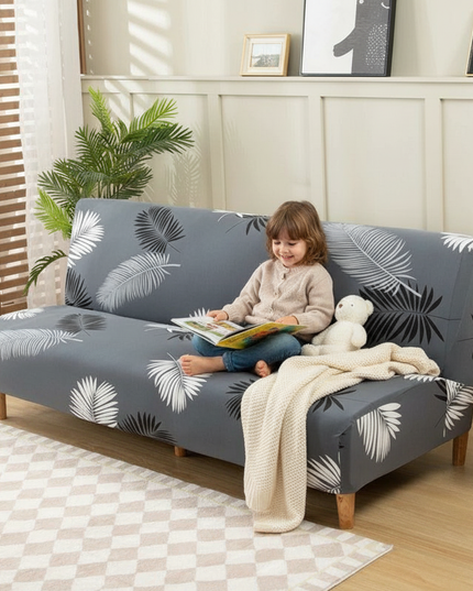 Housse de clic clac extensible gris palmier – Protection canapé convertible – Photo Variation 2