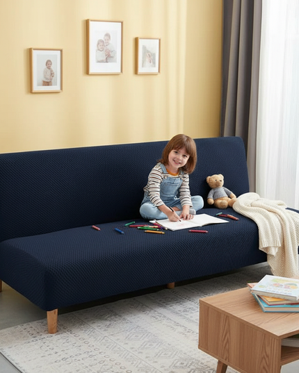 Housse de clic clac jacquard bleu marine – Protection canapé convertible – Photo Variation 2