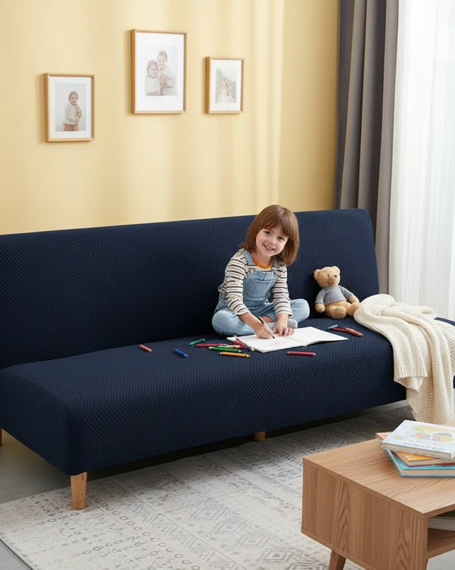 Housse de clic clac jacquard bleu marine – Protection canapé convertible – Photo Variation 2