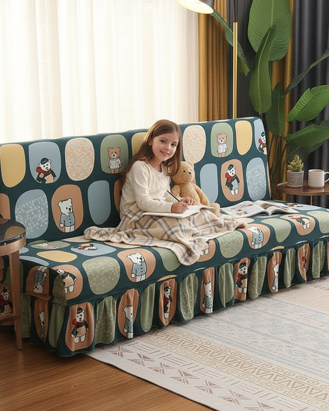 Housse de clic clac oursons vert canard – Protection canapé convertible – Photo Variation 2