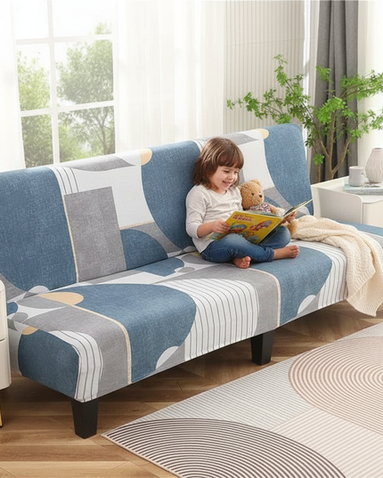Housse de clic clac géométrique bleu gris – Protection canapé convertible – Photo Variation 2