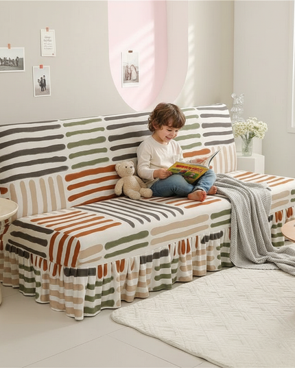 Housse de clic clac motifs abstraits automne jupe. – Protection canapé convertible – Photo Variation 2