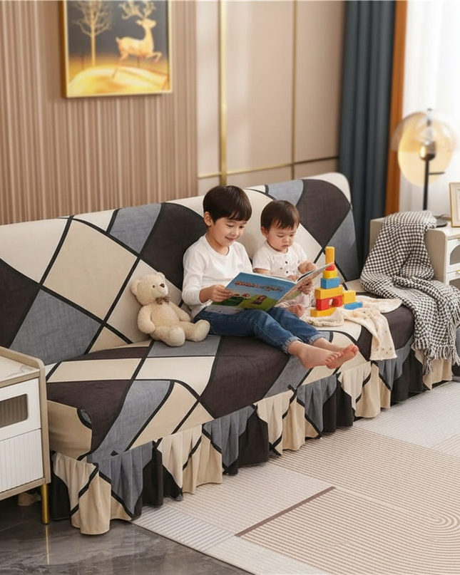 Housse de clic clac losanges beige marron – Protection canapé convertible – Photo Variation 2