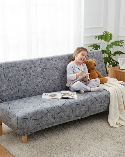 Housse de clic clac grise géométrique – Protection canapé convertible – Photo Variation 2
