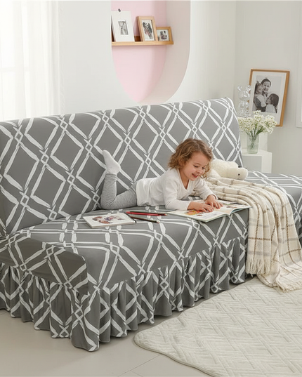 Housse de clic clac gris motifs géométriques – Protection canapé convertible – Photo Variation 2