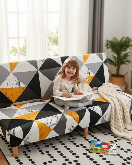 Housse de clic clac Géométrique Jaune Marbre – Protection canapé convertible – Photo Variation 2