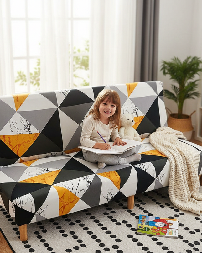 Housse de clic clac Géométrique Jaune Marbre – Protection canapé convertible – Photo Variation 2