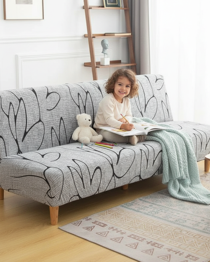 Housse de clic clac motifs gris extensible – Protection canapé convertible – Photo Variation 2