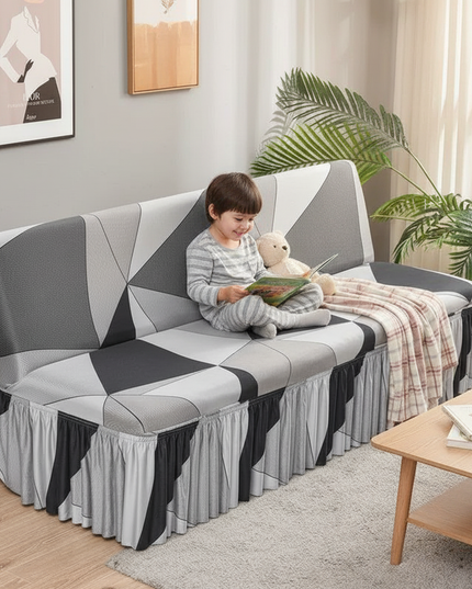 Housse de clic clac géométrique grise jupe – Protection canapé convertible – Photo Variation 2