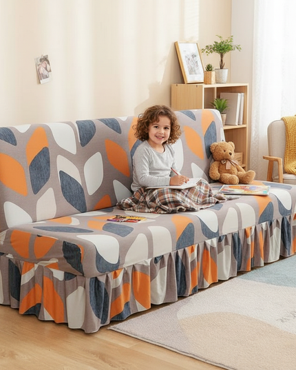 Housse de clic clac imprimé feuilles orange – Protection canapé convertible – Photo Variation 2