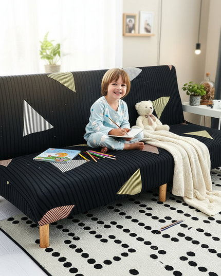 Housse de clic clac géométrique noire triangles – Protection canapé convertible – Photo Variation 2