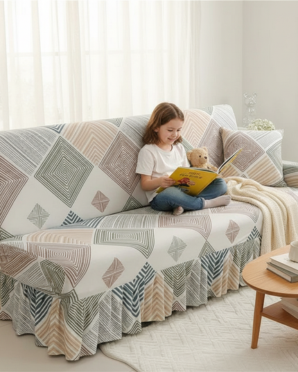 Housse de clic clac géométrique jupe extensible – Protection canapé convertible – Photo Variation 2