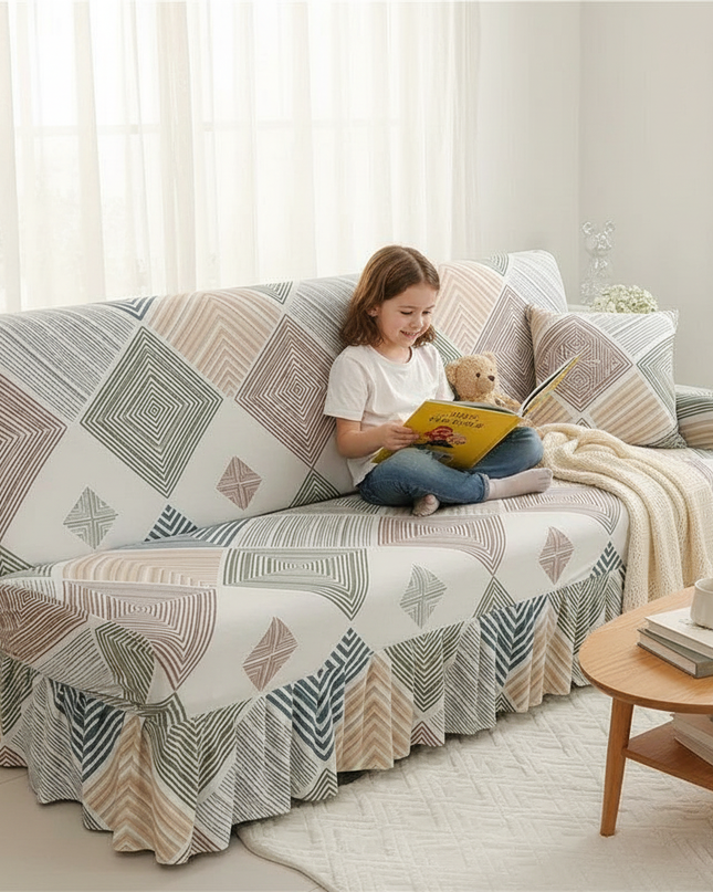 Housse de clic clac géométrique jupe extensible – Protection canapé convertible – Photo Variation 2