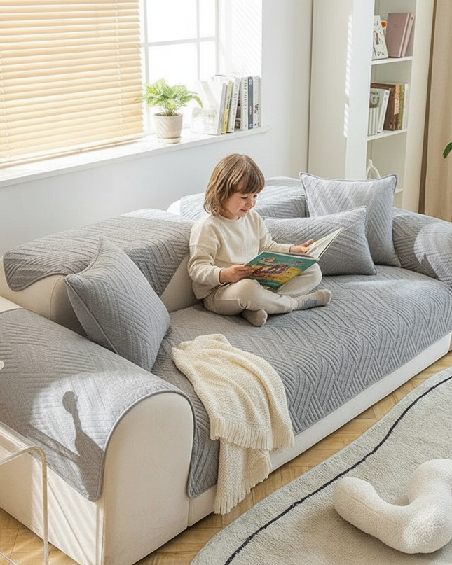 Housse de clic clac coton gris matelassé – Protection canapé convertible – Photo Variation 2