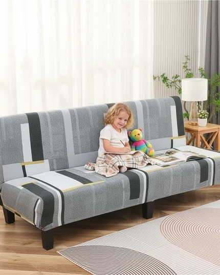 Housse de clic clac imprimée géométrique gris – Protection canapé convertible – Photo Variation 2