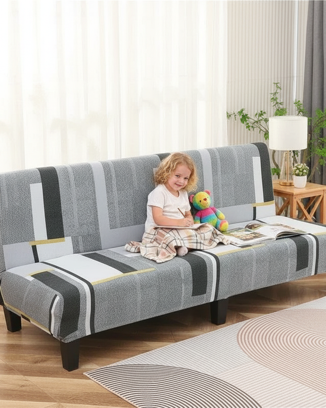 Housse de clic clac imprimée géométrique gris – Protection canapé convertible – Photo Variation 2