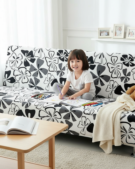 Housse de clic clac fleurs noir blanc – Protection canapé convertible – Photo Variation 2