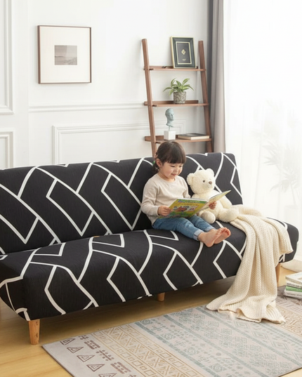 Housse de clic clac noire motifs géométriques – Protection canapé convertible – Photo Variation 2
