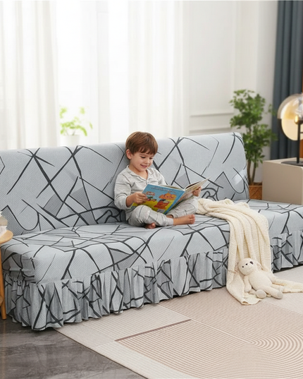Housse de clic clac jupe grise géométrique – Protection canapé convertible – Photo Variation 2