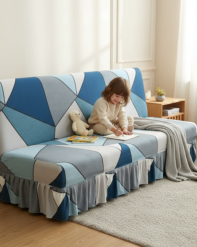 housse clic clac bleu gris – Protection canapé convertible – Photo Variation 2