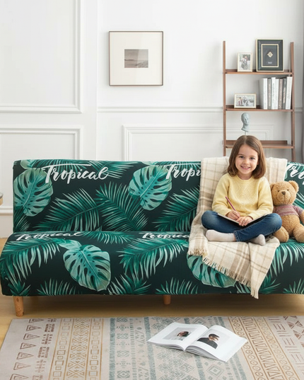 Housse de clic clac imprimé tropical vert – Protection canapé convertible – Photo Variation 2