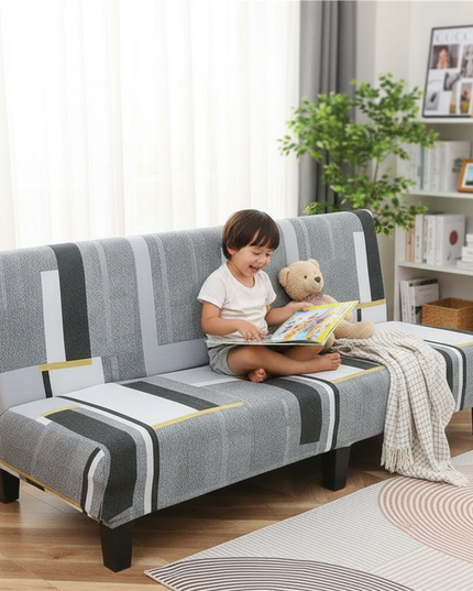 Housse de clic clac motifs géométriques gris – Protection canapé convertible – Photo Variation 2