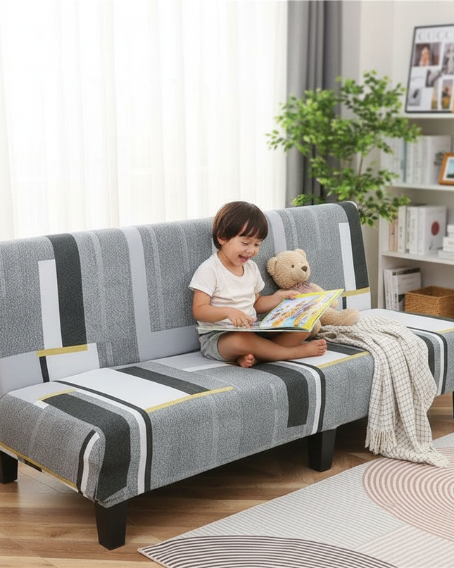 Housse de clic clac motifs géométriques gris – Protection canapé convertible – Photo Variation 2